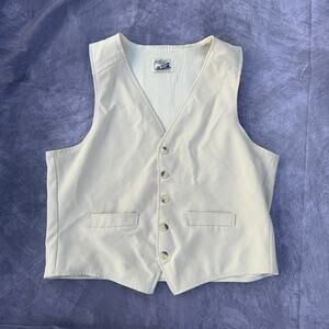 Men's Vintage 70's Angels Flight Cream White Button Up Waistcoat Vest Sz Medium